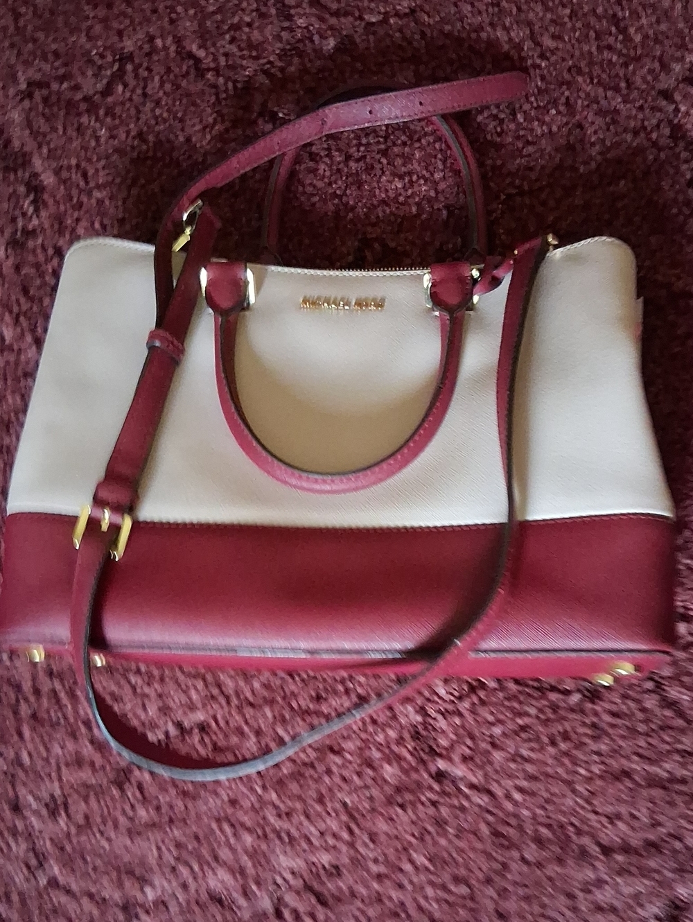 Michael Kors Light Burgundy  and Burgundy Leather Satchel with Gold Hardware